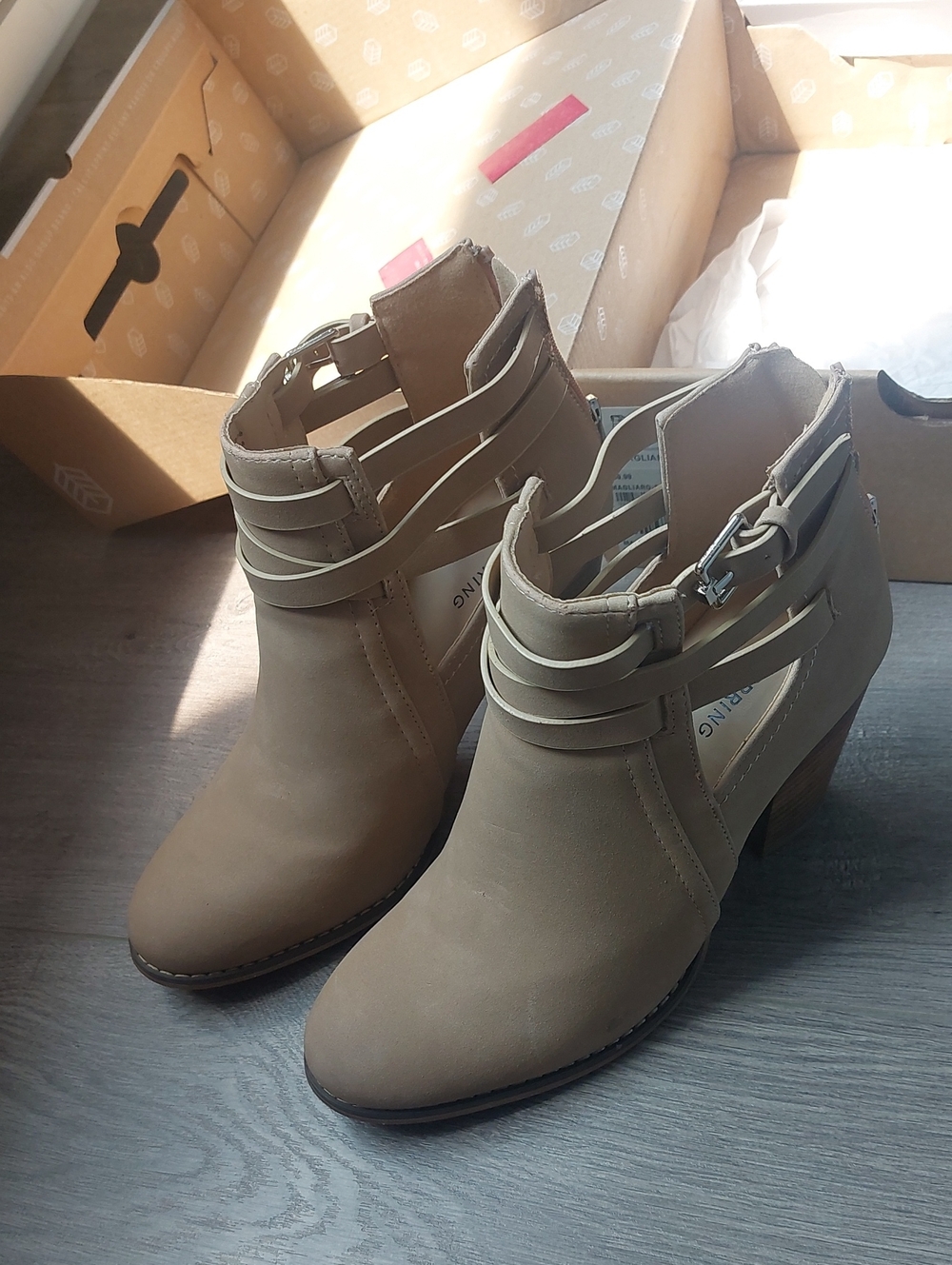 Call It Spring Magliaro Taupe Strappy Cutout Ankle Booties Size 7.5